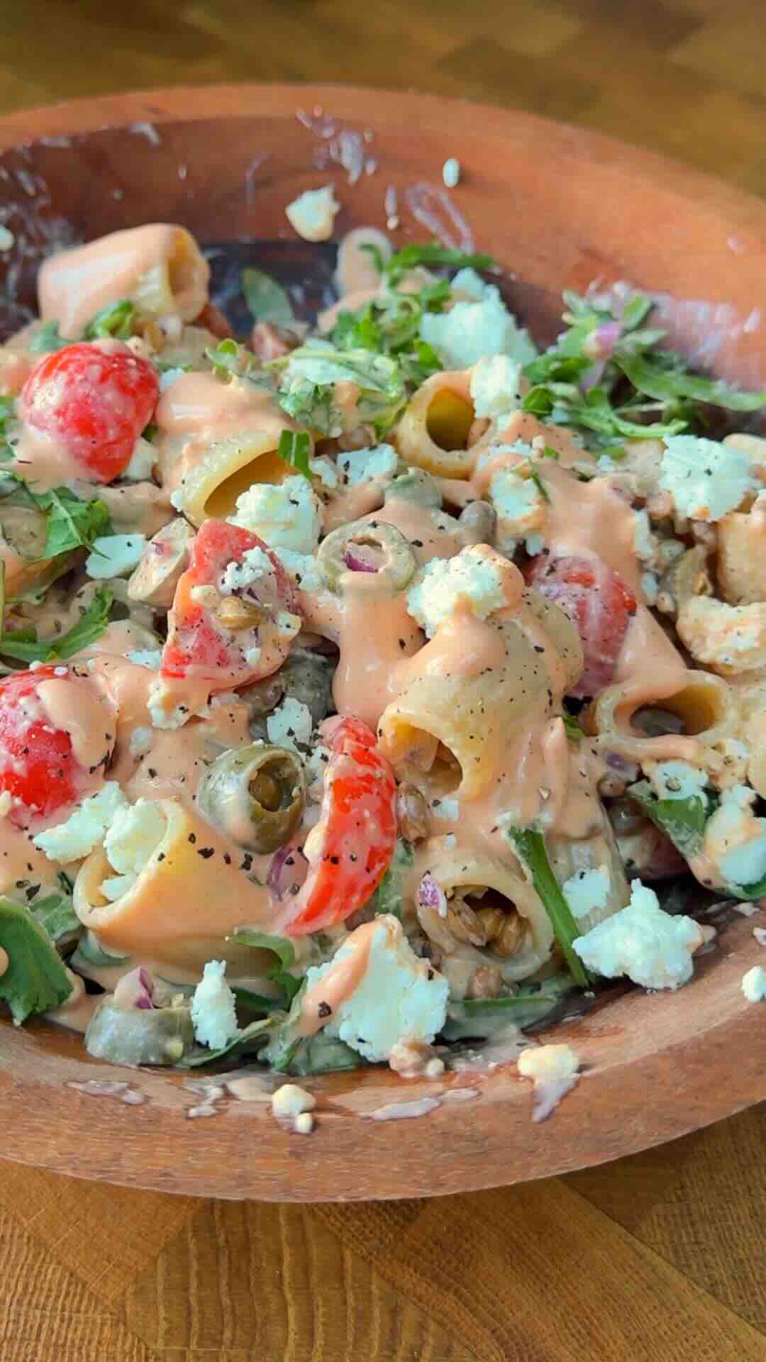 Tomato Feta Pasta Salad (High Protein & High Fibre)